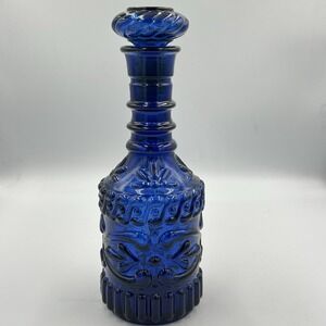Vintage Cobalt Blue‎ Glass Liquor Bottle Wheaton Style 11"x3.5" w/ Stopper
